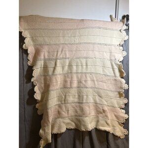 Hand Crocheted Baby Blanket Horizontal Pink Cream Girl MISSED STITCHES HOLES